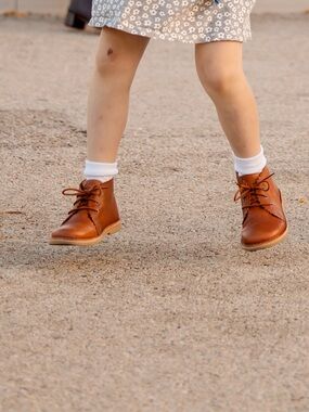 Petit Nord Tan Leather Ankle Boots with Floral Embroidery